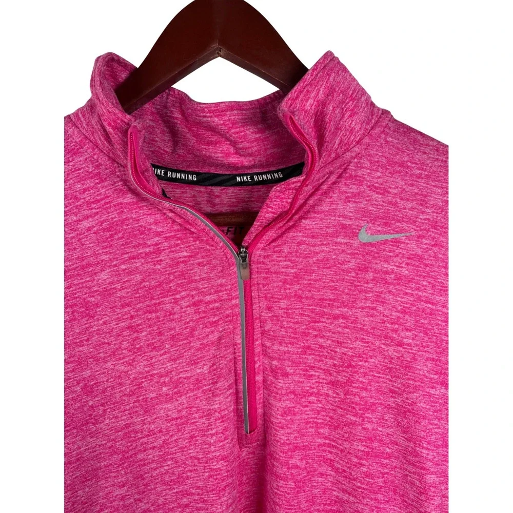 Nike Dri-Fit Pink Heathered Womens Small Long Sleeve Running‎ Quarter Zip Top